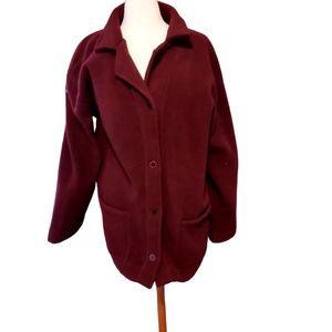 Jenny Buchanan Jacket Coat Fleece Maroon Burgundy Red. Dimensions pit-pit 27", B